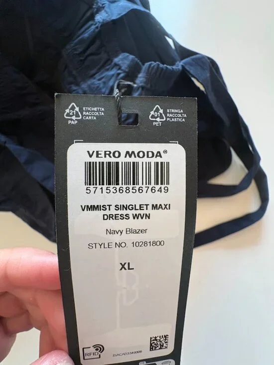 NWT Vero Moda Mist Singlet Ruffle Cross Back Blue Cotton Maxi Dress Tiered Summe - Picture 8 of 13